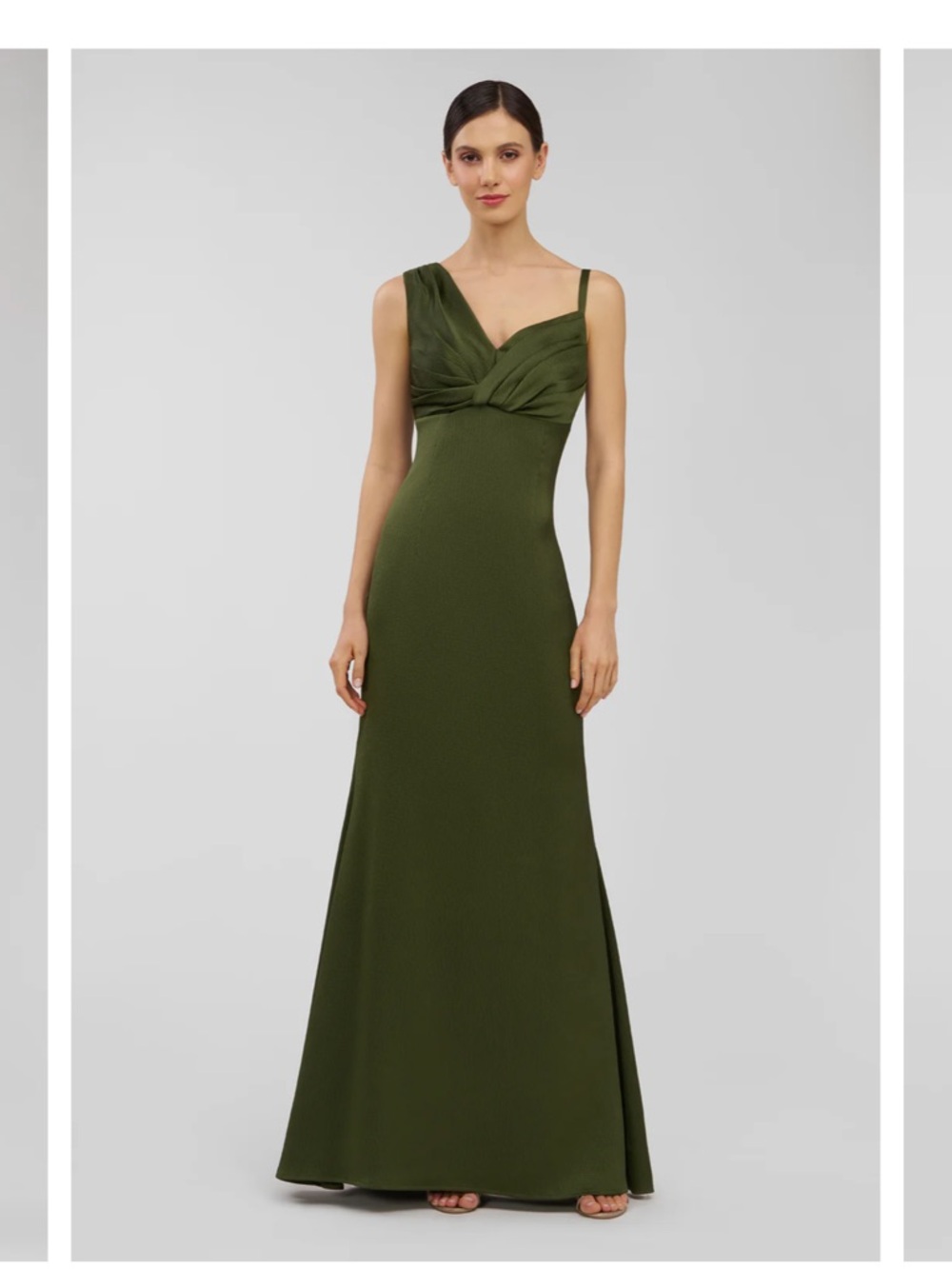Kay Unger Olive Green One-Shoulder Maxi Gown